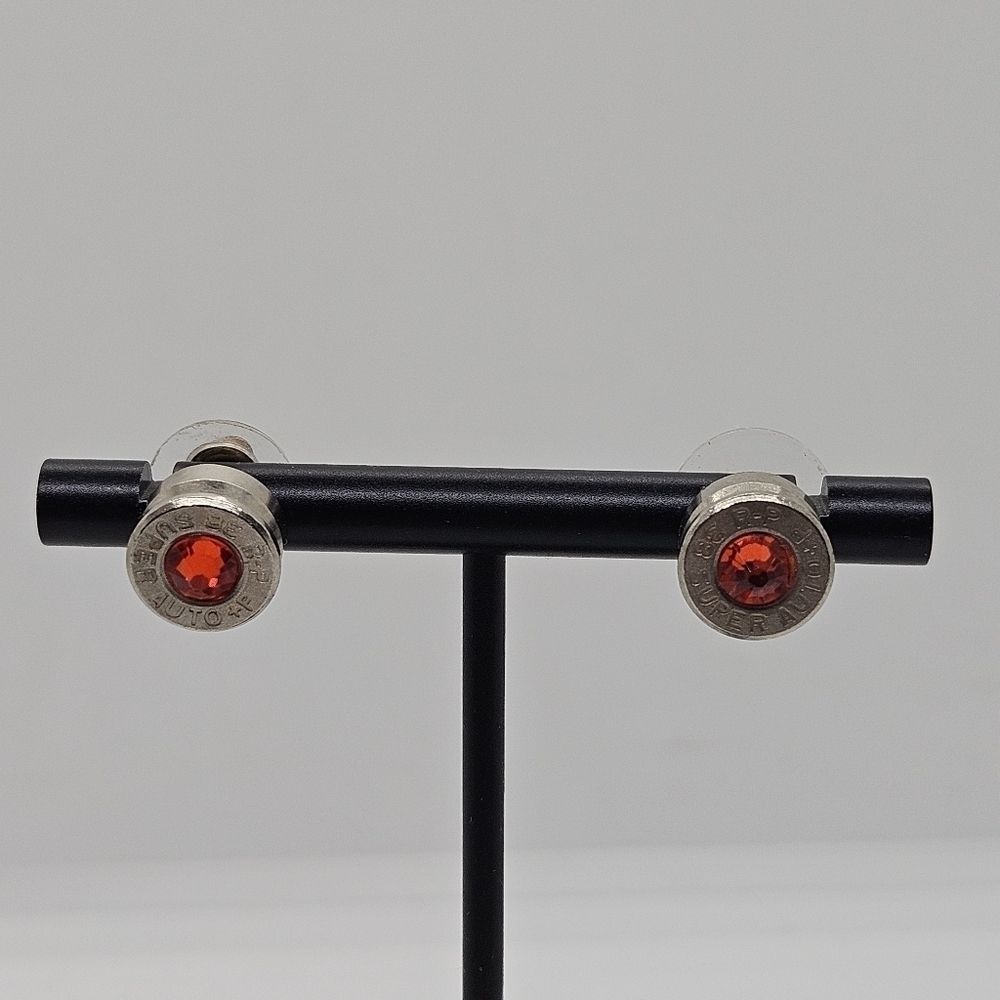 silver tone red rhinestone repurposed bullet earrings 38 super
